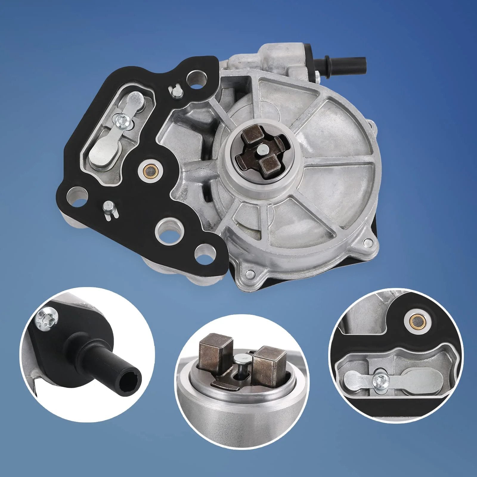 Brake Vacuum Pump With Gasket For 2016 To 2019 Chevy Cruze Malibu Spark Equinox GMC Terrain And Buick Encore 1.4L 1.5L Replaces 12684050 12662789 702551330, showing metal housing and installation details