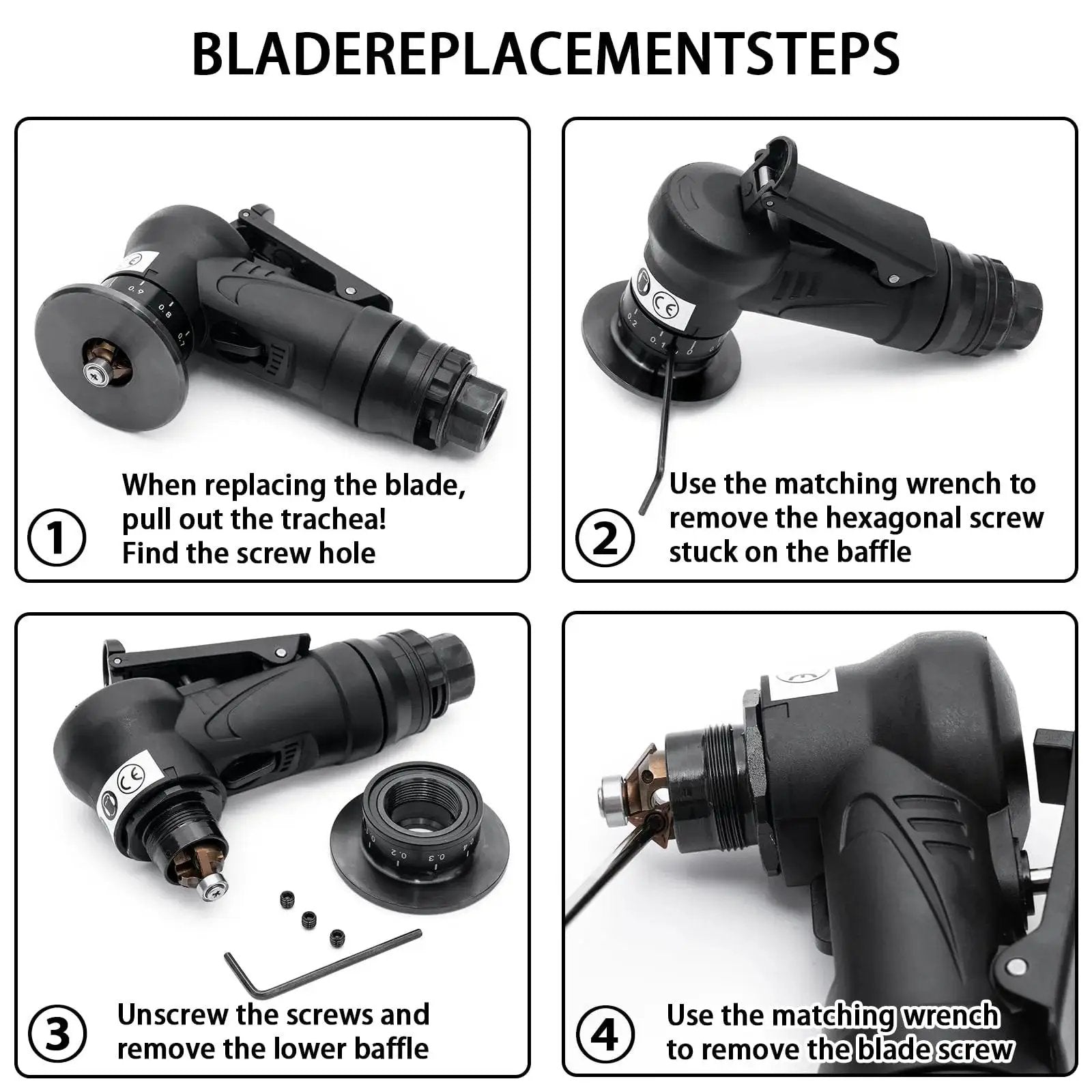 Instructions for blade replacement on Handheld Pneumatic Chamfering Tool With 45 Degree Arc Corner One Quarter Inch Air Inlet