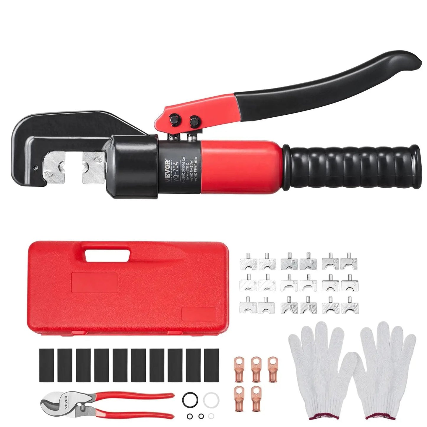 Heavy-Duty Hydraulic Crimping Tool Kit for AWG 12 to 2/0 Copper and Aluminum Terminals, Battery Lug Crimper With 6-Ton Pump