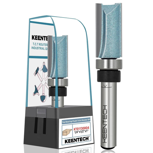 One Quarter Inch Shank Flush Trim Router Bit With Top Bearing And Carbide Tipped Pattern Bit For Template Routing and Straight Trimming