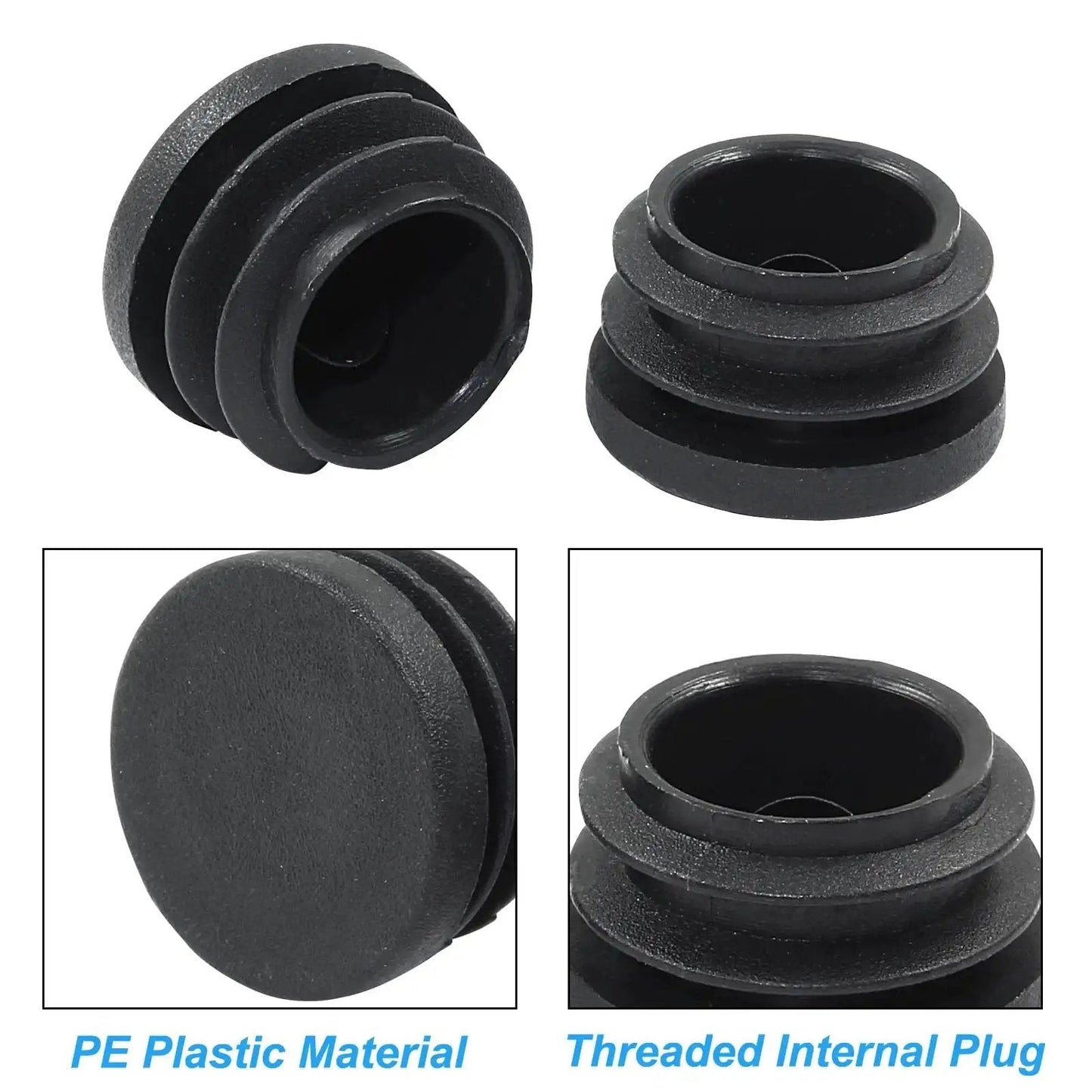 Twenty Pack Seven Eighths Inch Round Plastic Plug End Caps For Furniture Tubing Fit Inner Diameter 0.78 To 0.82 Inch Black Durable PE