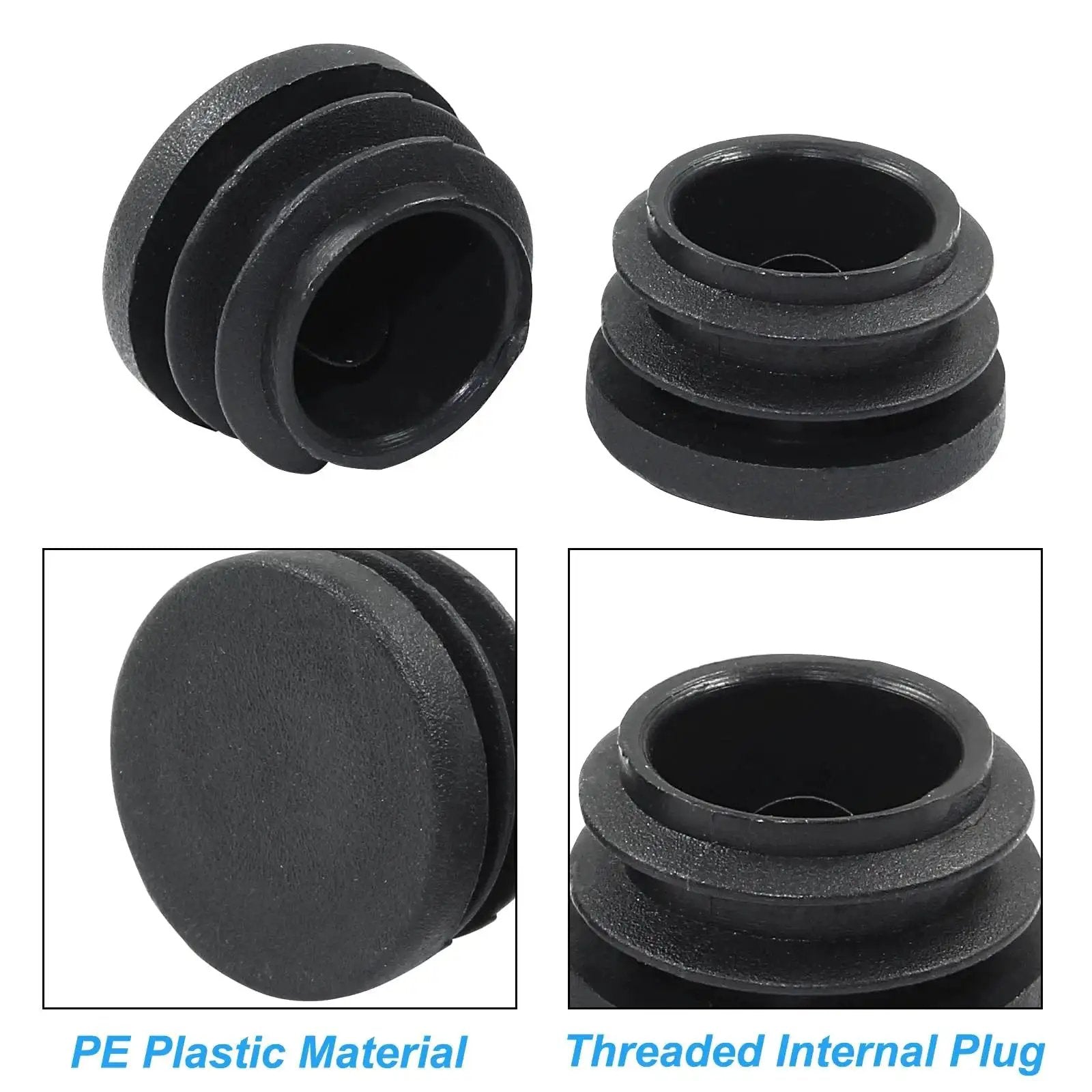 Twenty Pack Seven Eighths Inch Round Plastic Plug End Caps For Furniture Tubing Fit Inner Diameter 0.78 To 0.82 Inch Black Durable PE
