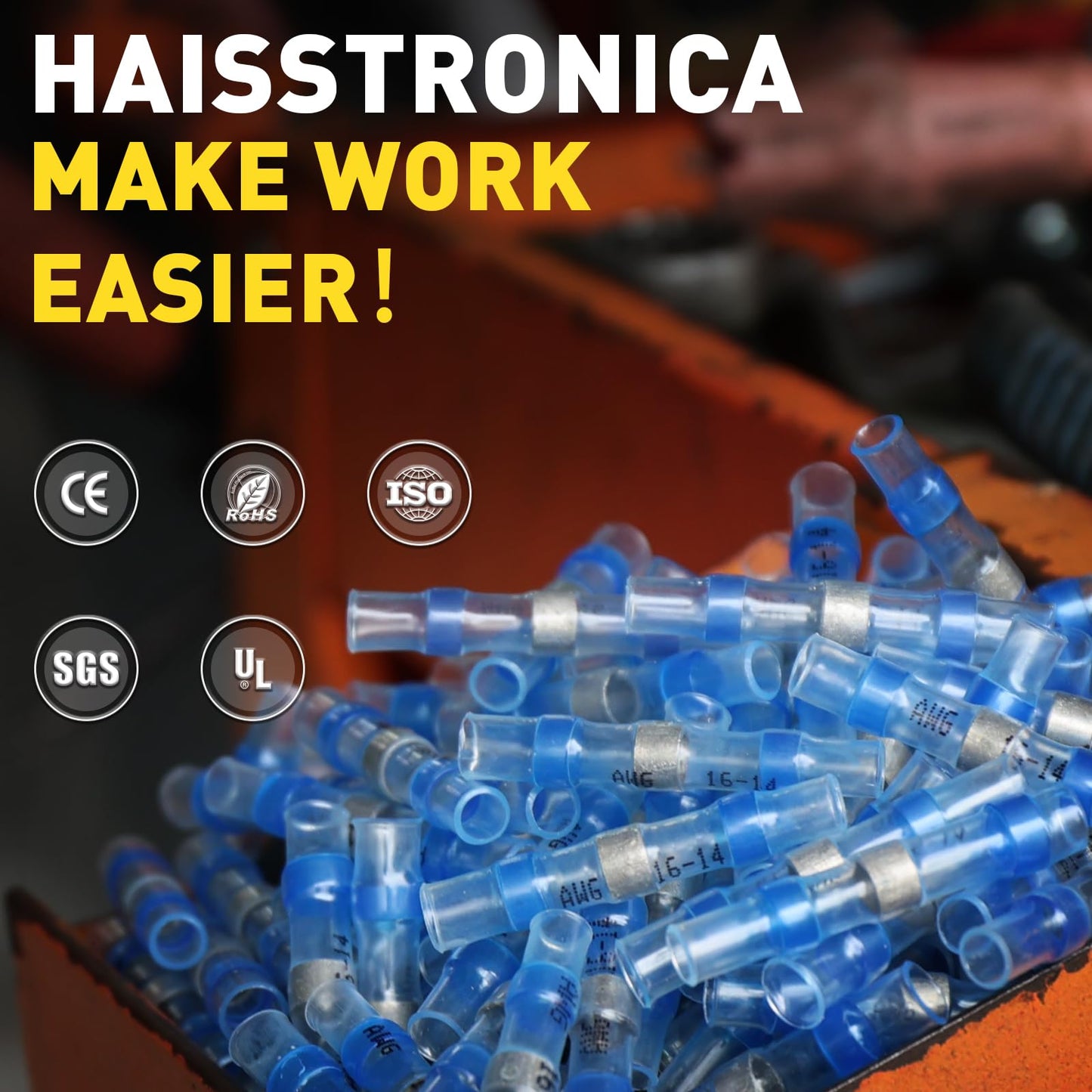 Heavy Duty Solder Seal Wire Connectors Kit 120Pcs Marine Grade Heat Shrink Butt Splice Connectors in a pile, close-up view