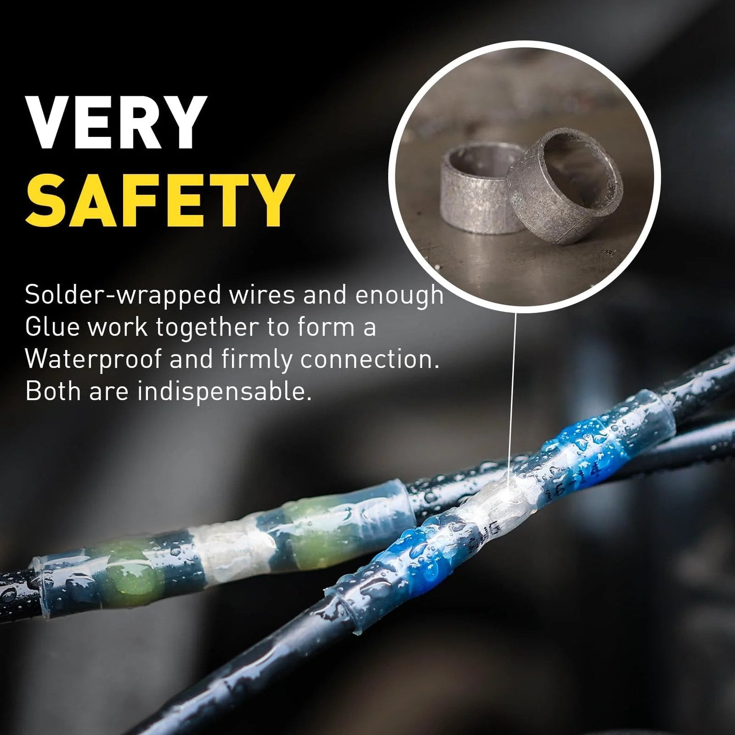 340 Pcs Solder Seal Wire Connectors Kit Dockside Ready Marine Grade Heat Shrink Butt Splice Terminals with wires and glue close-up