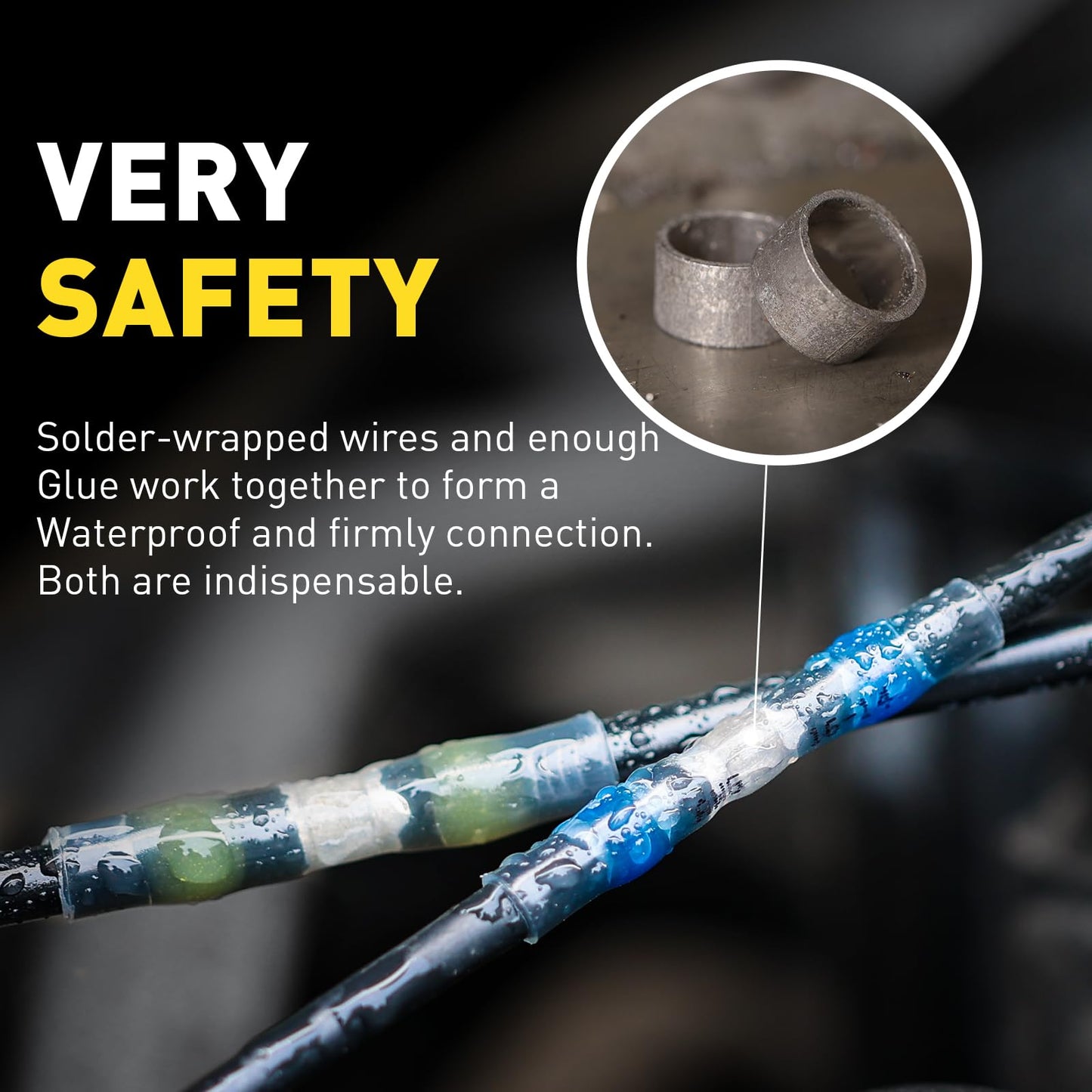 Heavy Duty Solder Seal Wire Connectors Kit 120Pcs Marine Grade Heat Shrink Butt Splice Connectors for Electrical Wiring Car Audio Systems Weatherproof Corrosion Resistant with Quick Bond Haisstronica, focus on solder-wrapped wires.