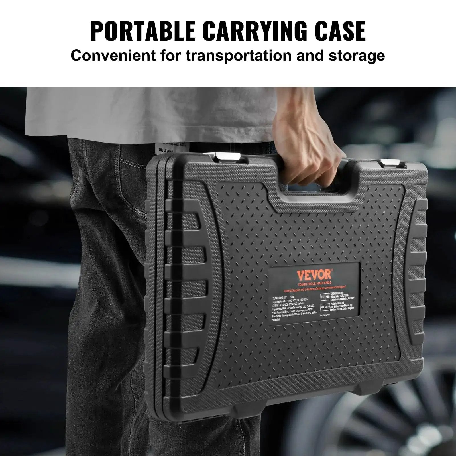 Carrying case for 116 Piece Tap And Die Set For Metric And SAE Threads With Hardened Bearing Steel Taps And Dies Includes Full Accessories