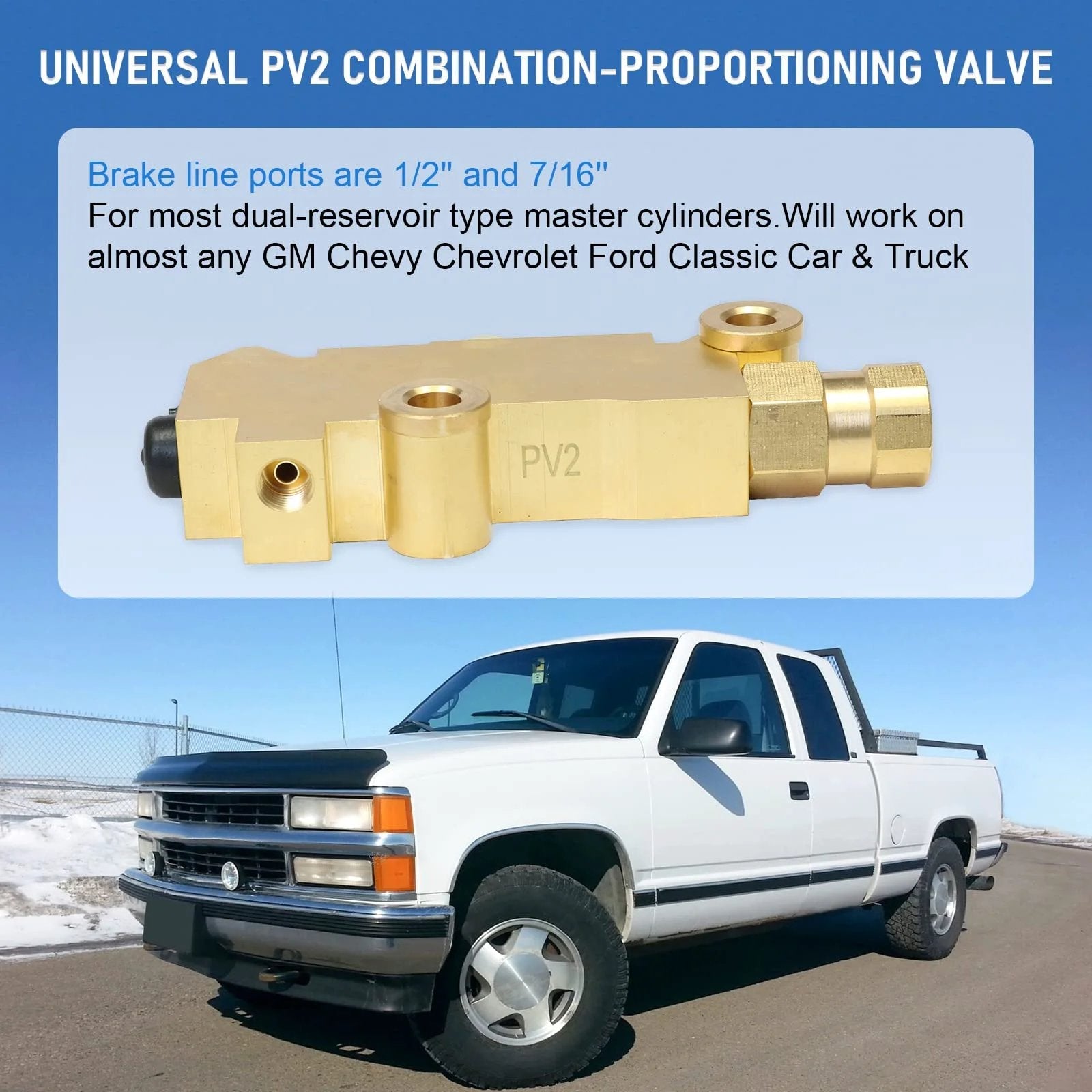 PV2 Brass Proportioning Valve For Disc Front Disc Rear Drum Brakes Beefed Up Replacement 172-1353 25509419 For GM Chevy Chevrolet Ford Classic Cars And Trucks.
