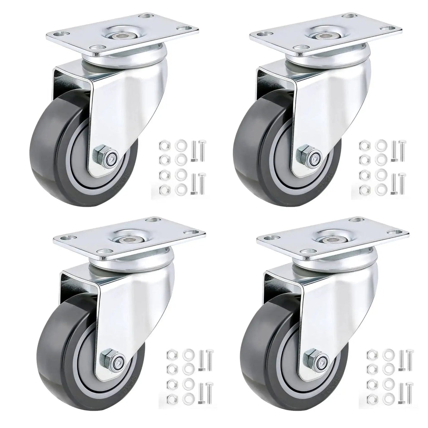 3 Inch Swivel Caster Wheels Set Of 4 With Grey PU Wheels 360 Degree Rotation Double Steel Bearings Heavy Duty Castors