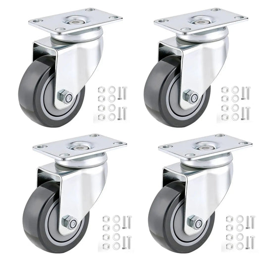 3 Inch Swivel Caster Wheels Set Of 4 With Grey PU Wheels 360 Degree Rotation Double Steel Bearings Heavy Duty Castors