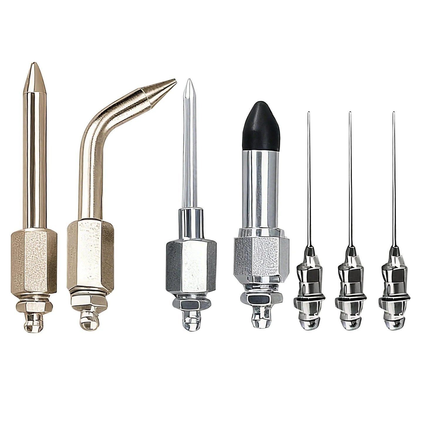 Grease Gun Accessory Kit 7 Piece Set With 3 Needle Nozzles Dispenser Rubber Joint Tip Straight Nozzle And Bent Nozzle For Tight Spots