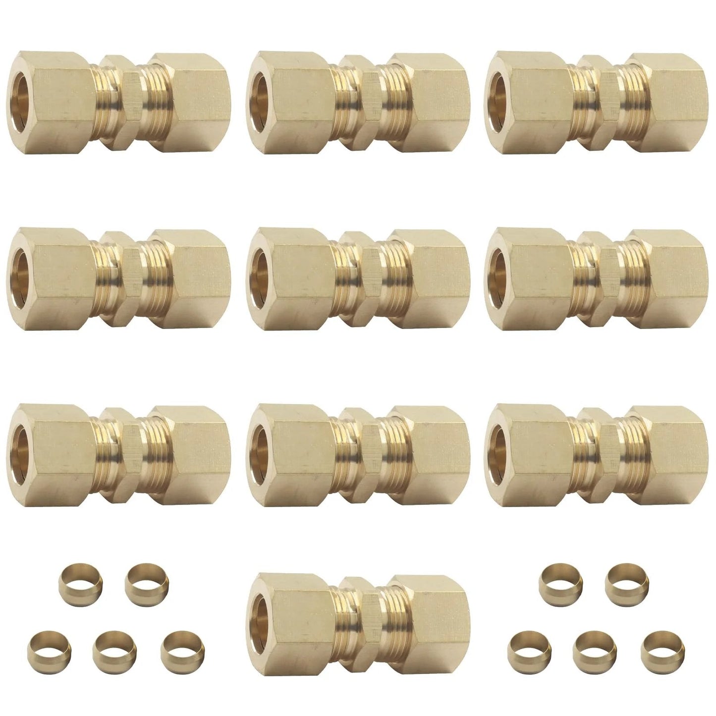 Heavy Duty Brass Compression Fittings One Half Inch OD To One Half Inch OD Five Pack Universal Connector For High Pressure Water Oil And Gas Lines Corrosion Resistant Refrigerator Water Line Compatible Ideal For Three Eighths Brake Line By Aoserge