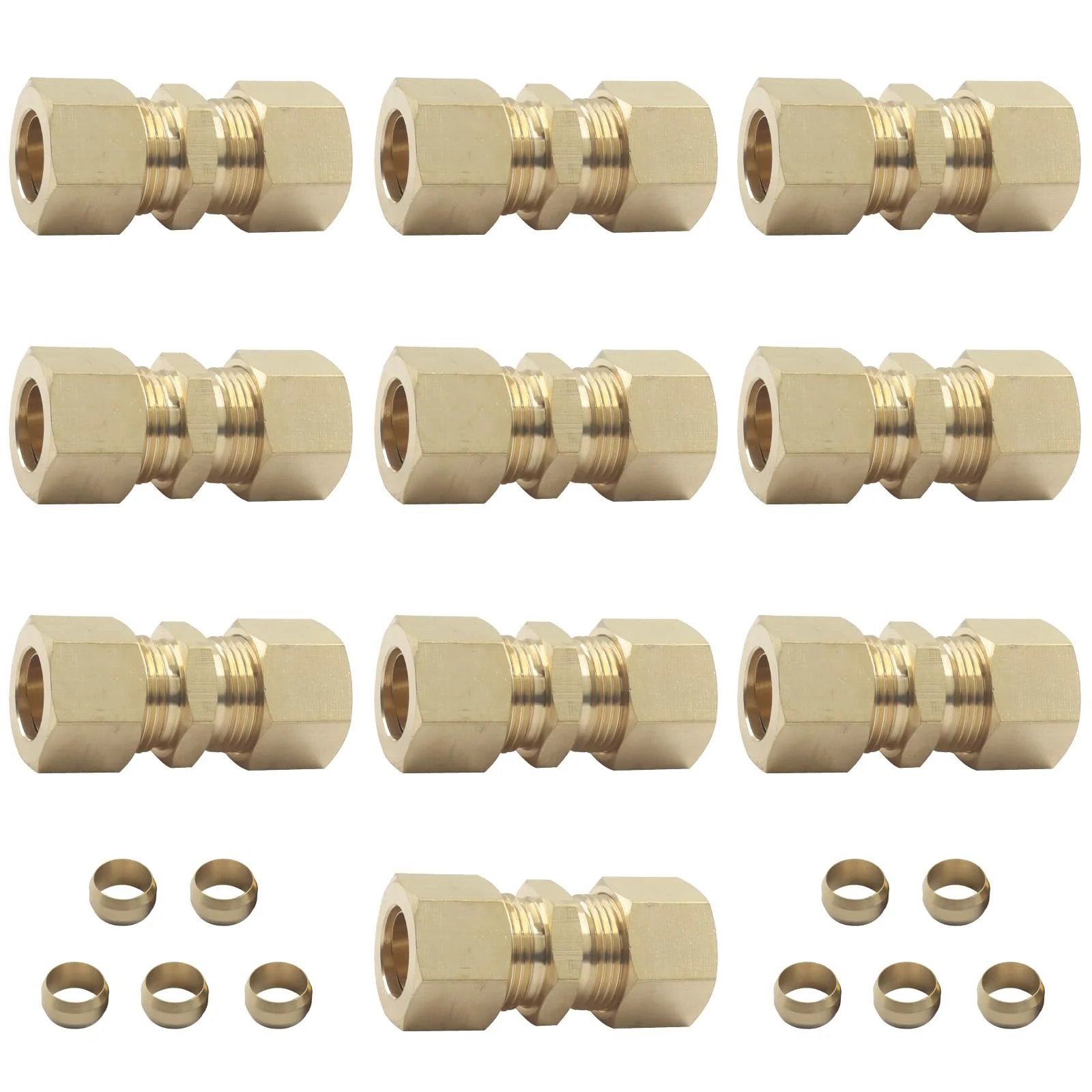 Heavy Duty Brass Compression Fittings One Half Inch OD To One Half Inch OD Five Pack Universal Connector For High Pressure Water Oil And Gas Lines Corrosion Resistant Refrigerator Water Line Compatible Ideal For Three Eighths Brake Line By Aoserge