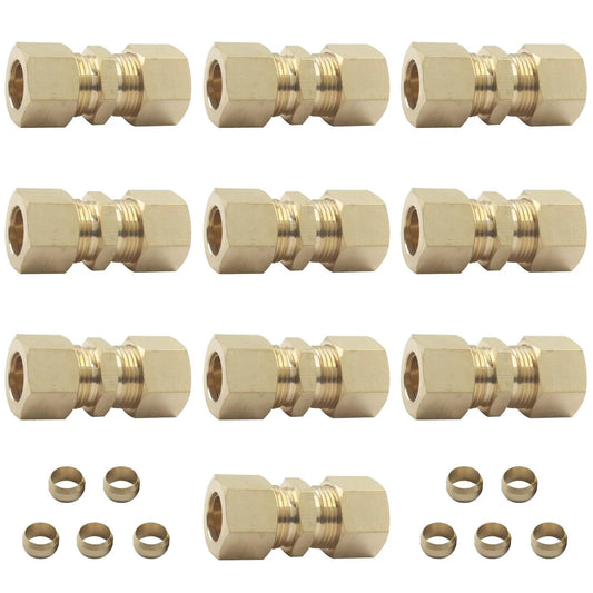 Heavy Duty Brass Compression Fittings One Half Inch OD To One Half Inch OD Five Pack Universal Connector For High Pressure Water Oil And Gas Lines Corrosion Resistant Refrigerator Water Line Compatible Ideal For Three Eighths Brake Line By Aoserge