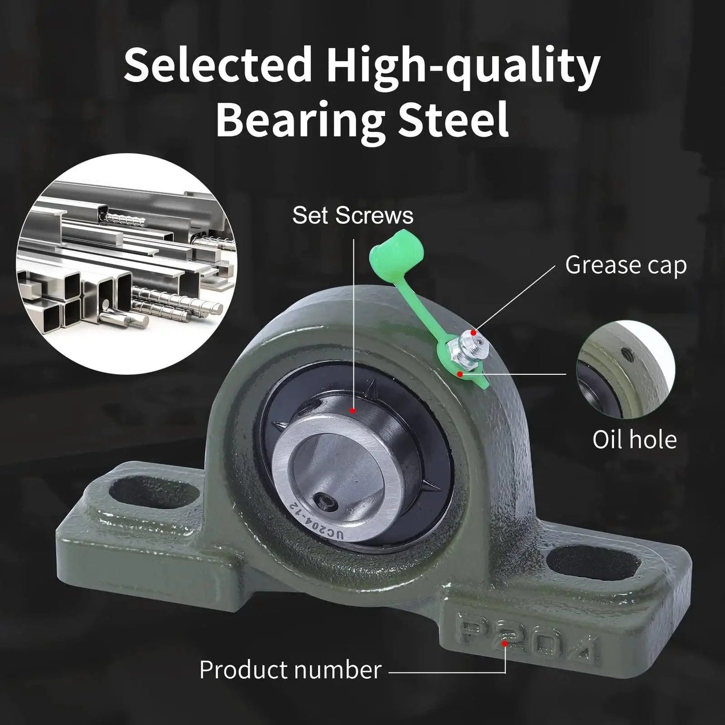 Heavy Duty And Tough As Nails Pillow Block Bearing For Three Quarter Inch Shafts And Two Hole Mount UCP204-12 Self Aligning