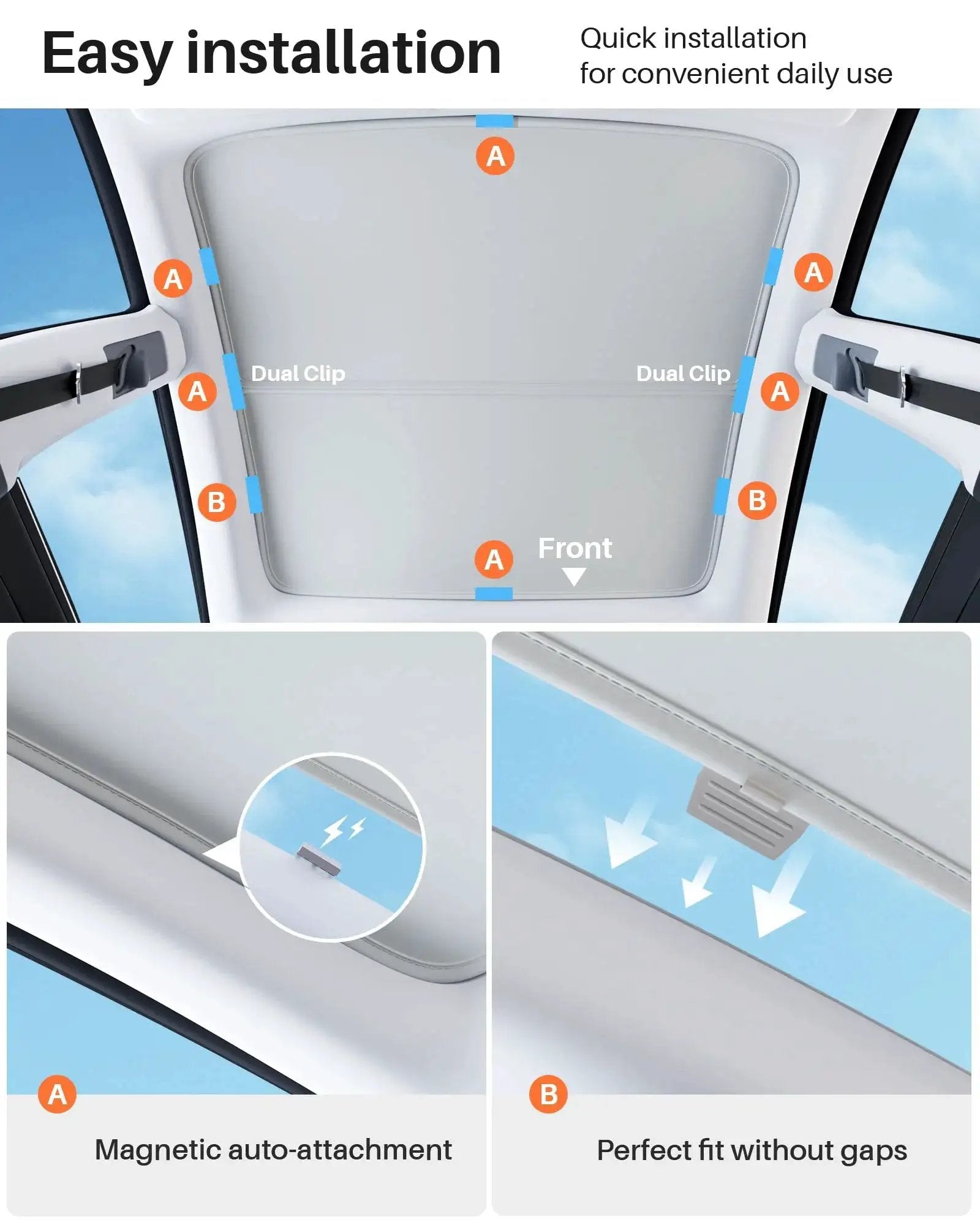 Model Y Upgraded Magnetic Sunshade Ice Silver Nano Coating 2 Piece Set Blue installation view