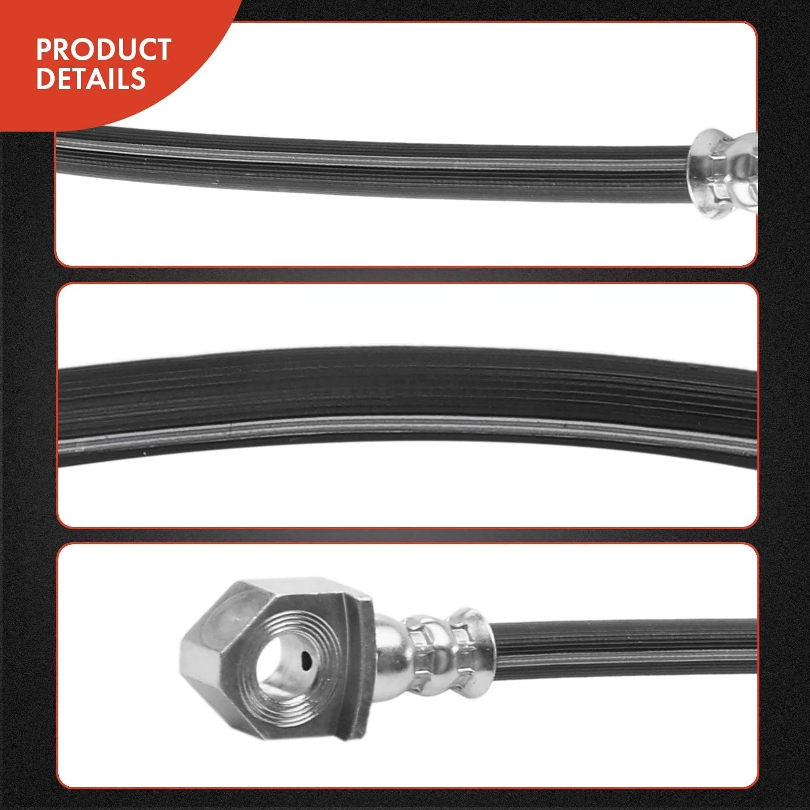 Front Brake Hydraulic Hose Set For Chevy GMC And Cadillac Trucks And SUVs Including High Quality OEM Style Silverado Sierra 1500 1500 Classic Tahoe Yukon Suburban Avalanche Escalade ESV EXT Pack Of 2 APremium close-up of hose sections and fittings.