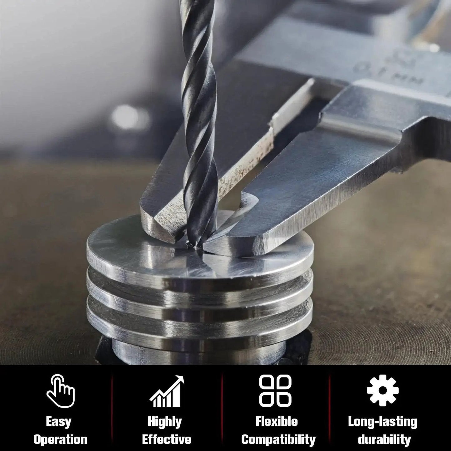 Close-up of Helicoil Thread Repair Kit 131Piece Metric Set for M5 M6 M8 M10 M12 Automotive in use with drill on metal piece
