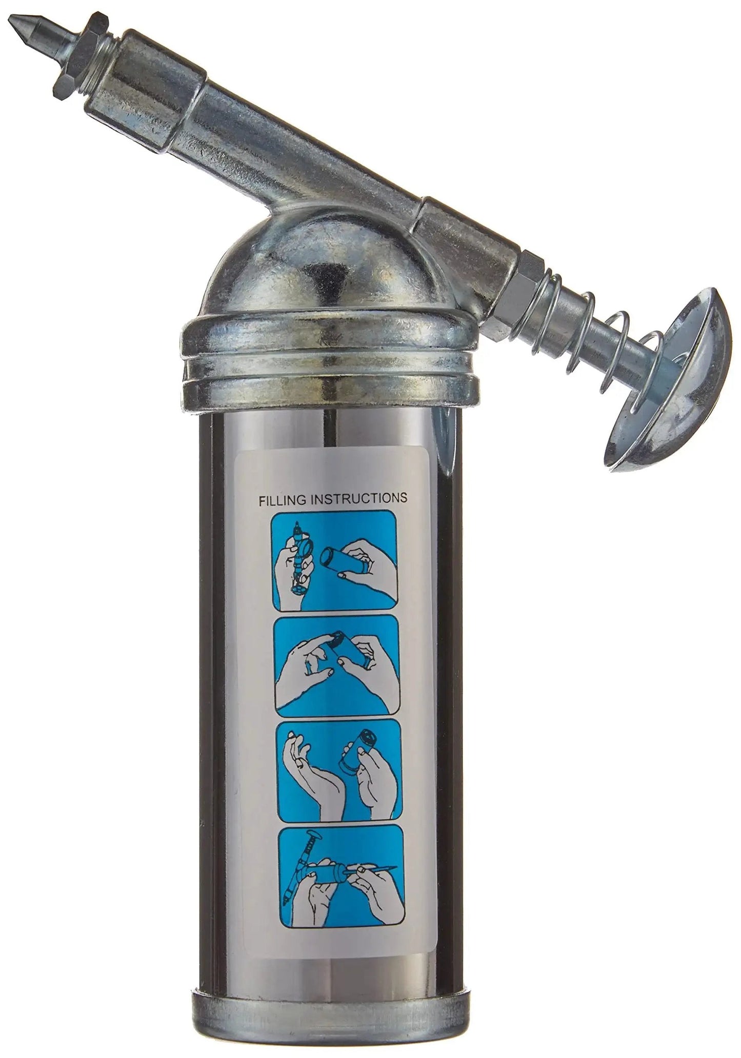Mini Grease Gun With Needle Nozzle For Precise Lubrication Of Air Tools And Small Flush Fittings, visible filling instructions