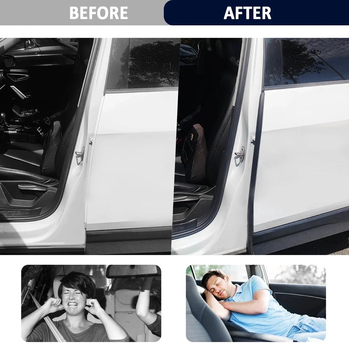 Before and after installation of Car Door Weather Stripping 20Ft U Shaped Rubber Edge Trim With Steel Strip Sealer reduces noise.