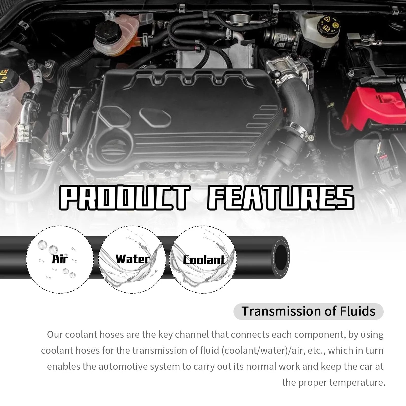 Flexible Silicone Heater Hose 9.84 Ft Long, Five Eighths Inch ID 16mm And 24mm OD, shown installed in car engine.