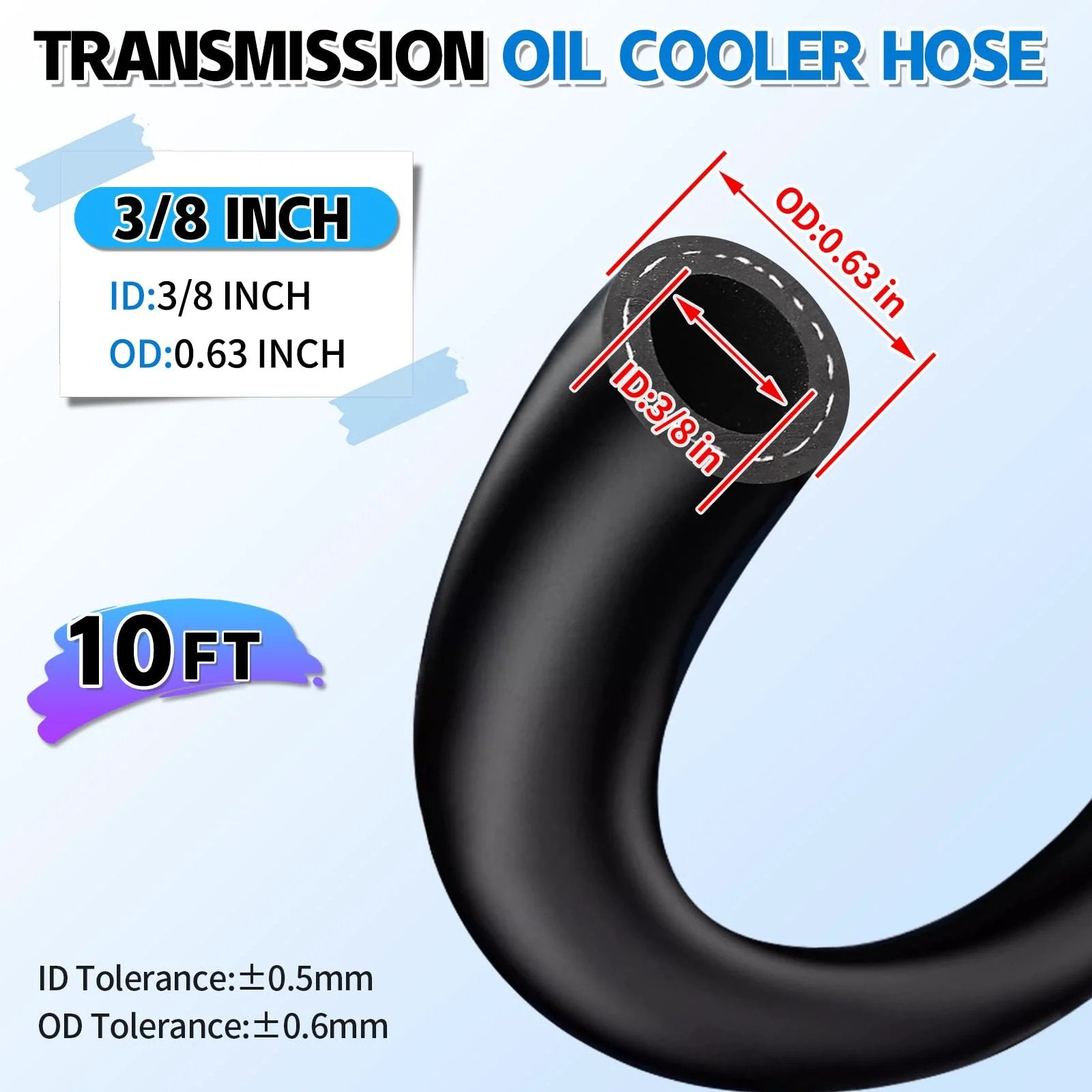 Three Eighths Inch ID Transmission Oil Cooler Hose 10 Feet Long 300 PSI Working Pressure 1800 PSI Burst SAE J1532 diagram