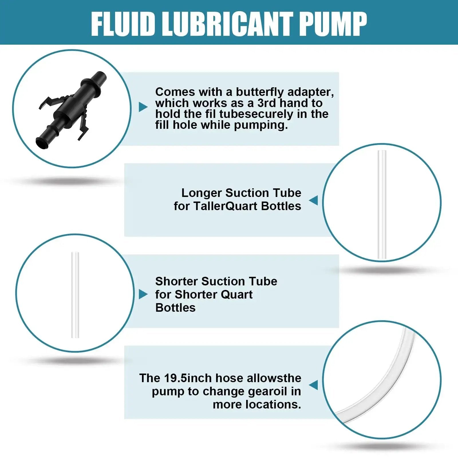Diagram of transmission fluid pump for quart bottles with 8cc per stroke and 28mm cap, showing various components.