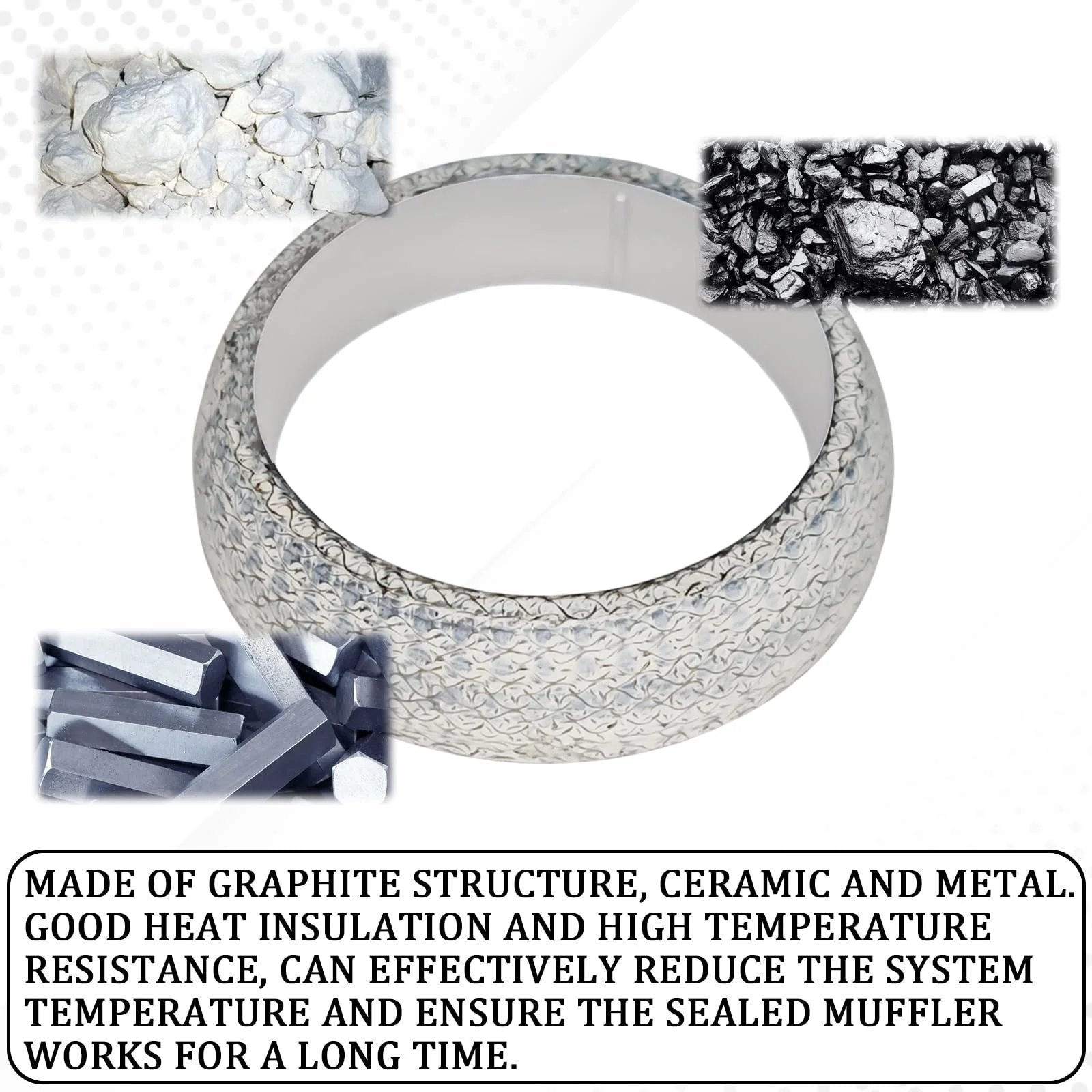 Universal 48mm Graphite Exhaust Flange Gasket Donut Seal for SUV Truck RV shown with graphite and ceramic elements