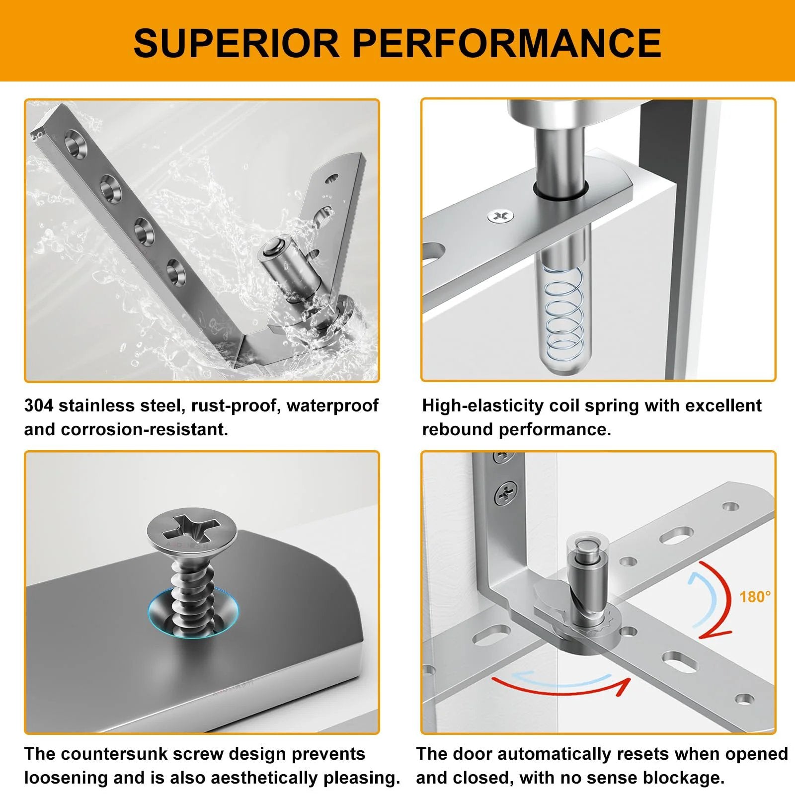 Self Return Double Swing Saloon Door Hinges For Cafe Doors 304 Stainless Steel Hardware Heavy Duty Load Rating 50 Lbs To 110 Lbs Set Of 2 Bearing Hinge Pair With Smooth Quiet Swing And Rust Resistant Construction