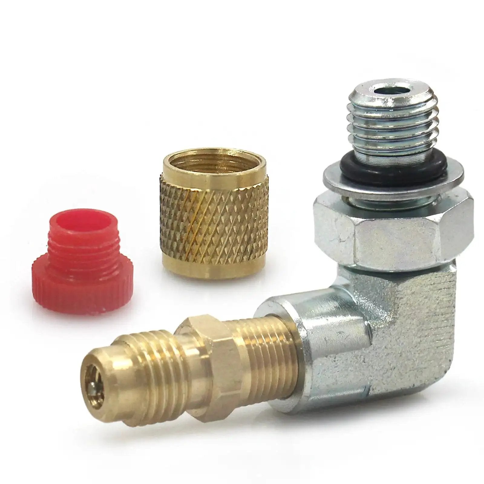 Ford Powerstroke 7.3 Fuel Pressure Test Port Adapter 1/8NPT With 90 Degree Elbow, metal build with threaded components