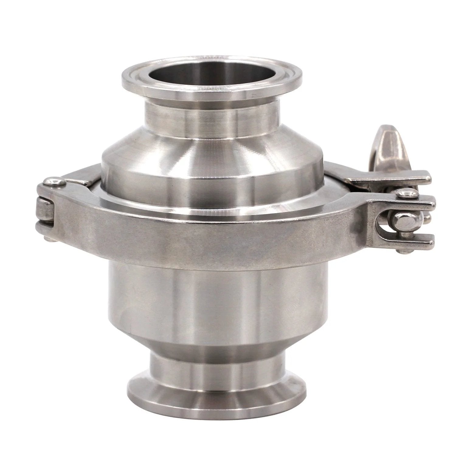 1.5 Inch Tri Clamp Sanitary Check Valve One Way Flow Stainless Steel 304 With FKM Gasket, 130 C Max Temp, 145 PSI, Adjustable Spring