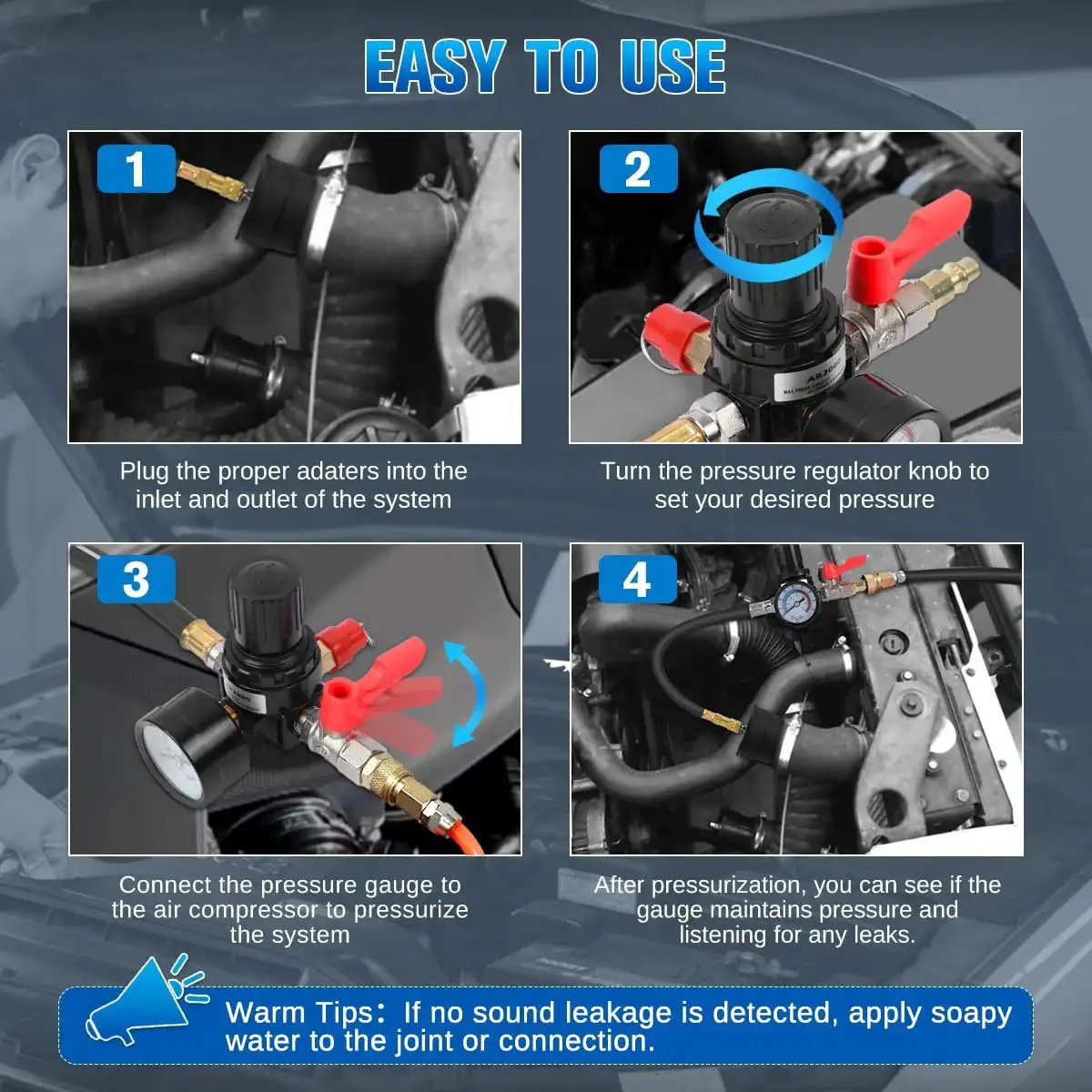 Installation guide for Turbo Boost Leak Tester Kit 10 Piece For Cars And Light Trucks Turbocharger Emissions