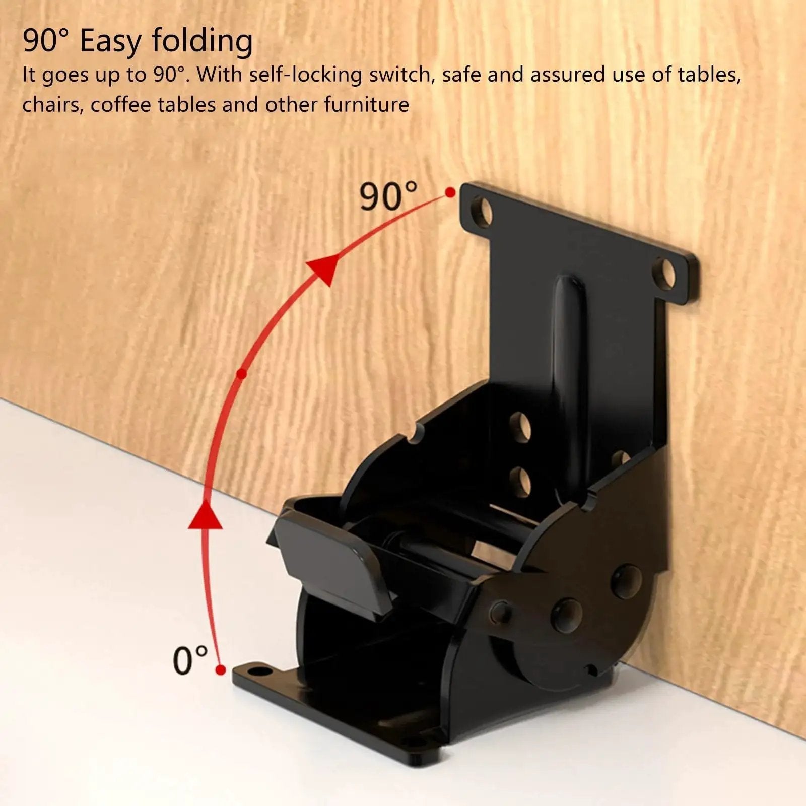 Industrial Locking Hinges With 180 Degree Foldable Leg Brackets installed on wall, 90-degree angle, steel hardware