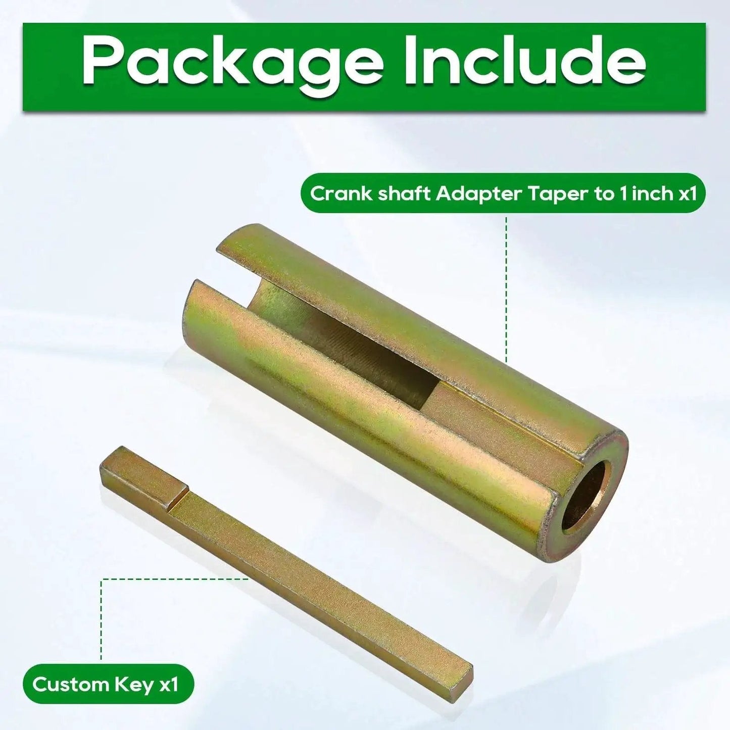 Crankshaft Adapter Straight Shaft Converter From Seven Eighths Inch To One Inch For Generators And High Pressure Washer Engines, Steel Taper Bushing Adapter For Seven Eighths To One Inch in package with custom key