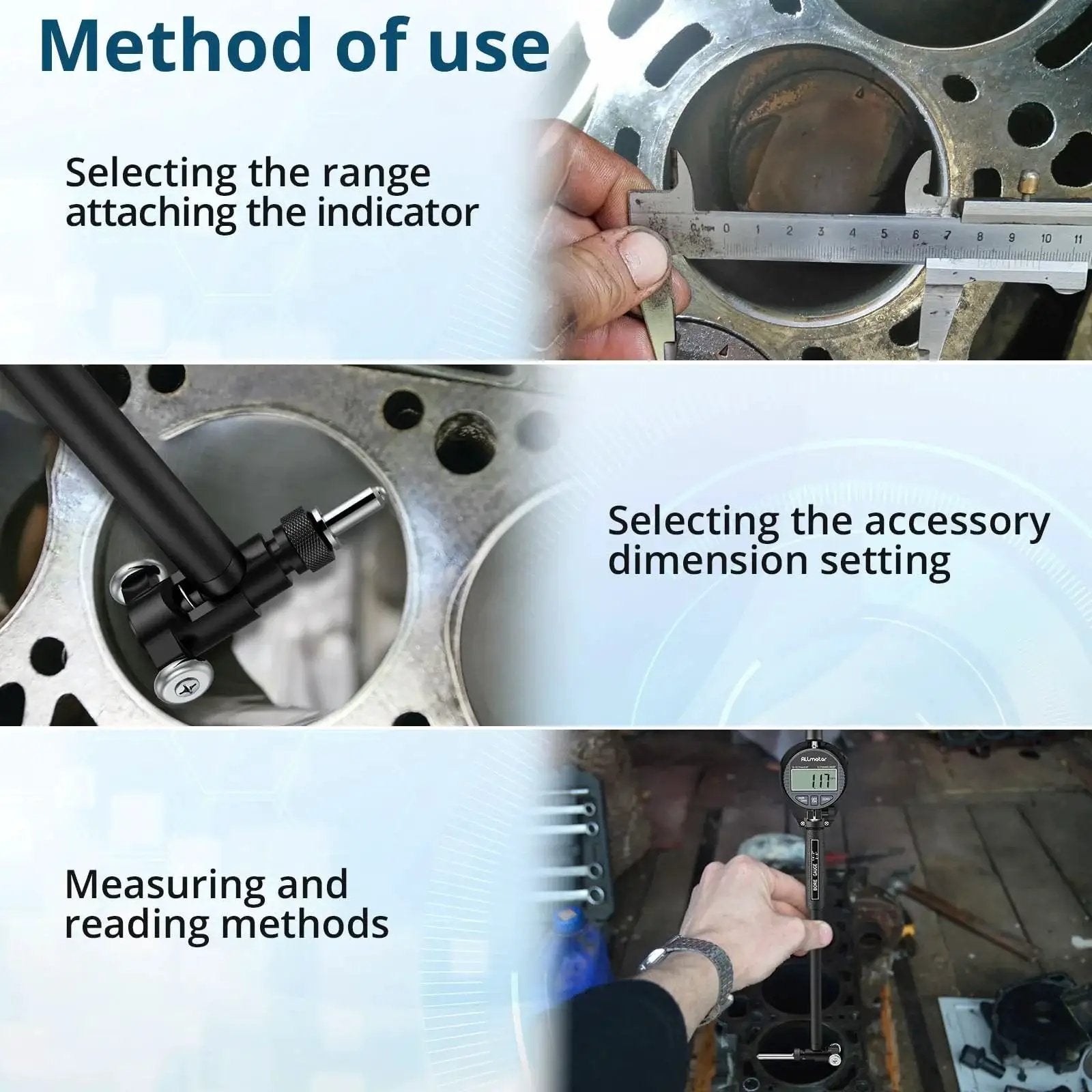 Ultimate Dial Bore Gauge Set For Engine Cylinders By ALLmeter 1.4 To 6 Inch Range 0.0005 Inch Accuracy demonstration