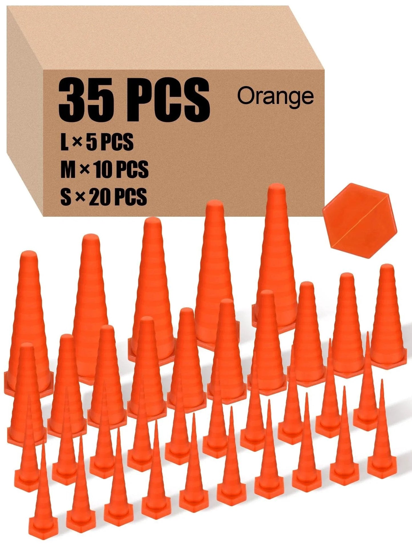 Hydraulic Oil Service Plugs Set Three Sizes Large Medium Small 35 Piece Orange Rubber Drip Proof Hose Plugs for Industrial Use