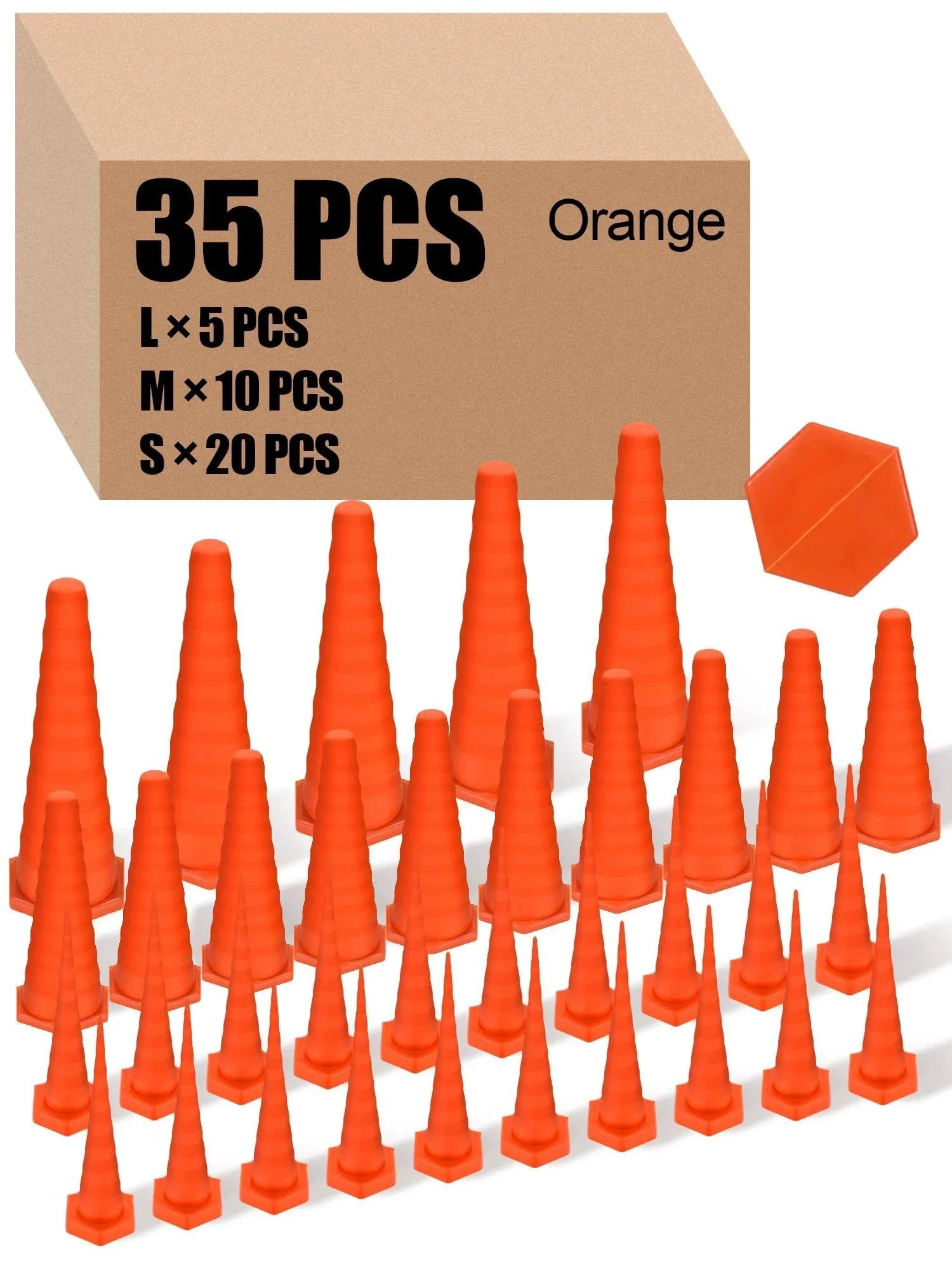 Hydraulic Oil Service Plugs Set Three Sizes Large Medium Small 35 Piece Orange Rubber Drip Proof Hose Plugs for Industrial Use