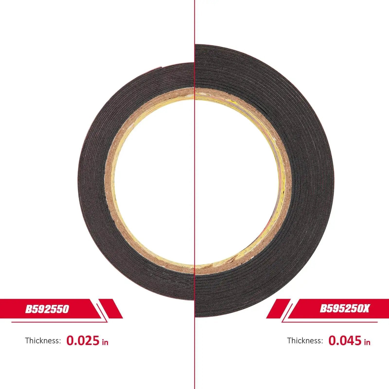 Heavy Duty Double Sided Tape 2 Inch By 15.4 Feet, VHB Mounting Foam Tape 0.025 Inch Thick Black 5925, roll comparison view