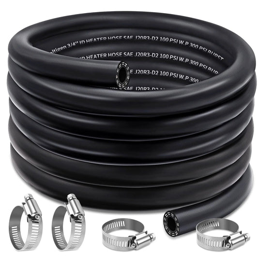 Five Eighth Inch Heater Hose For Water Coolant And Fuel Systems, EPDM Hose With Two Spiral Layers, coiled view with clamps