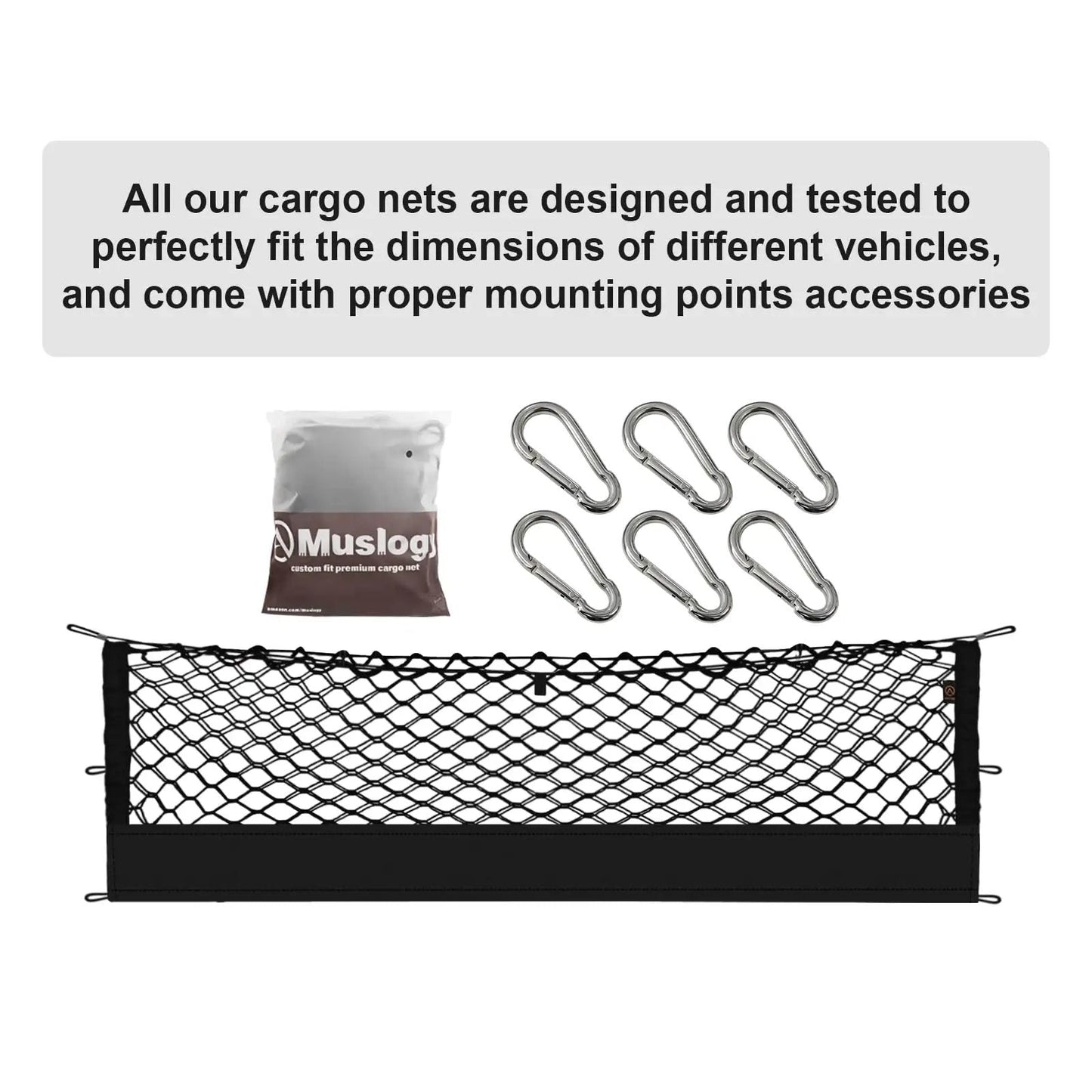 Heavy Duty Truck Bed Cargo Net For Silverado And Sierra Fits 2013 To 2026 1500 2500HD 3500HD Custom Laser Scanned Fit With LockNflex Material And Heavy Duty Carabiners Muslogy with mounting accessories.