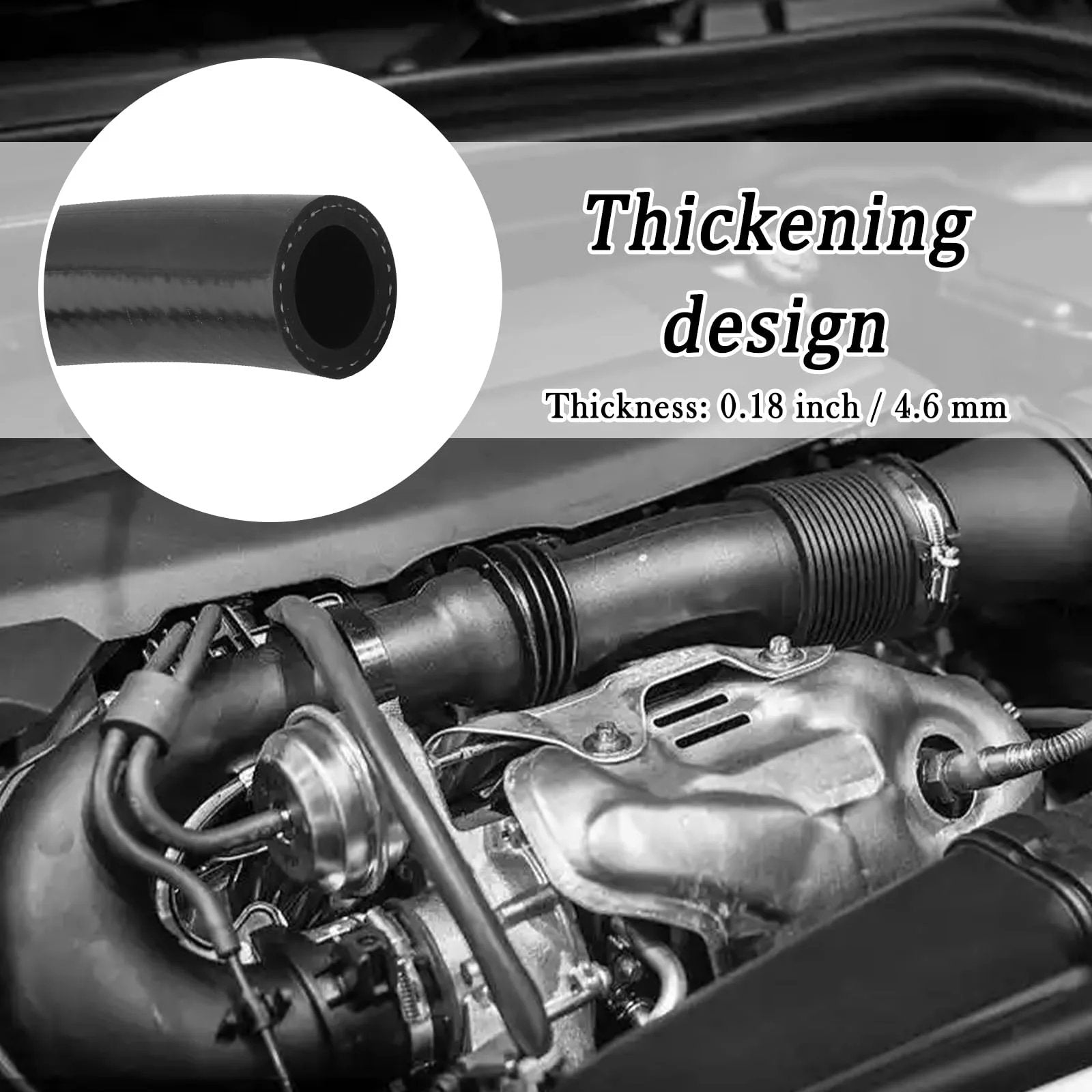 Five Eighth Inch Heater Hose For Your Ride shown installed in engine with focus on thickening design and 0.18 inch thickness