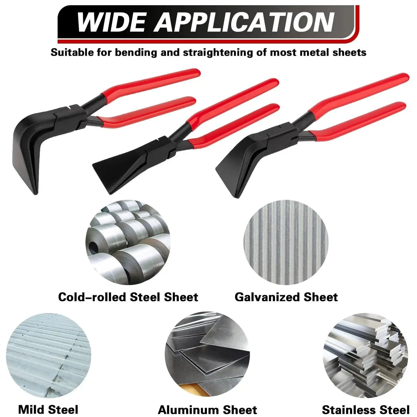 Pro Grade Hand Seamers Set For Sheet Metal Bending And Flattening With Three Pliers Heads Straight 45 Degree And 90 Degree