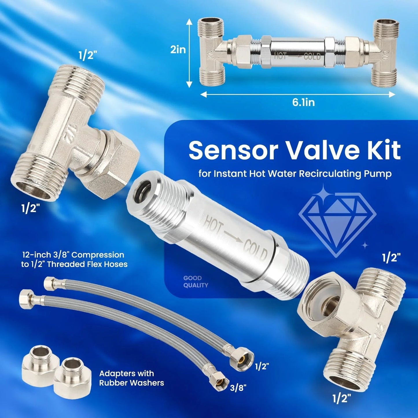 Smart Thermal Check Valve Kit For Hot Cold Water Recirculation Systems By Frutlait 304 Stainless Steel Sensor Valve Prevents Cold Line Heat Transfer Closes At 100F Reopens Below 95F Includes 2x12 Inches Hoses And Bypass Valve