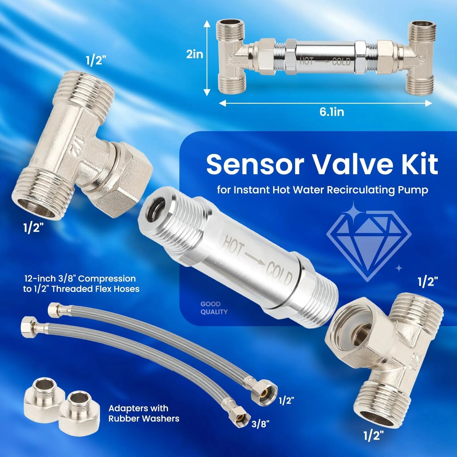 Smart Thermal Check Valve Kit For Hot Cold Water Recirculation Systems By Frutlait 304 Stainless Steel Sensor Valve Prevents Cold Line Heat Transfer Closes At 100F Reopens Below 95F Includes 2x12 Inches Hoses And Bypass Valve