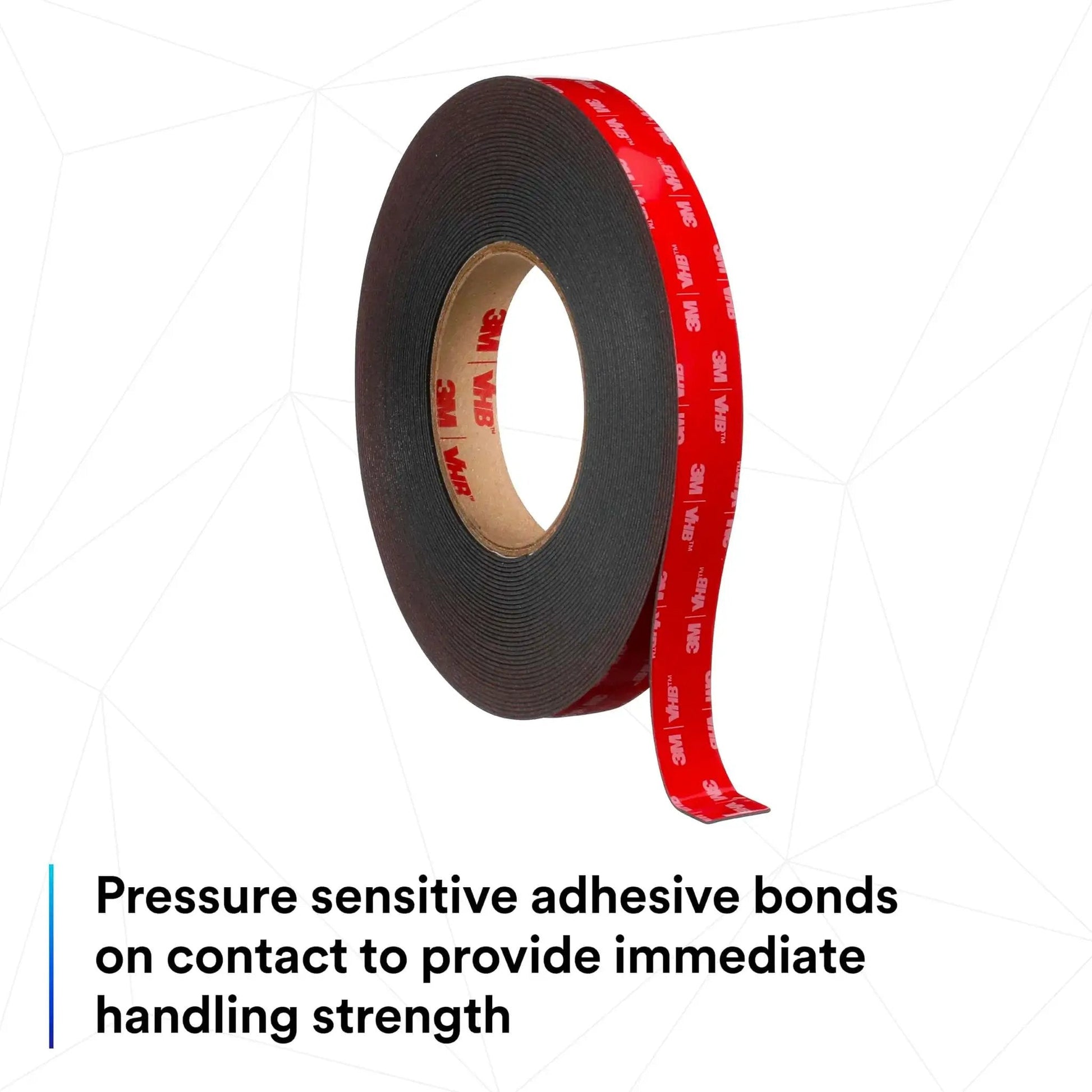 Roll of VHB Heavy Duty Mounting Tape 5952, 0.5 inch wide, showing red foam core and adhesive side for quick bonding