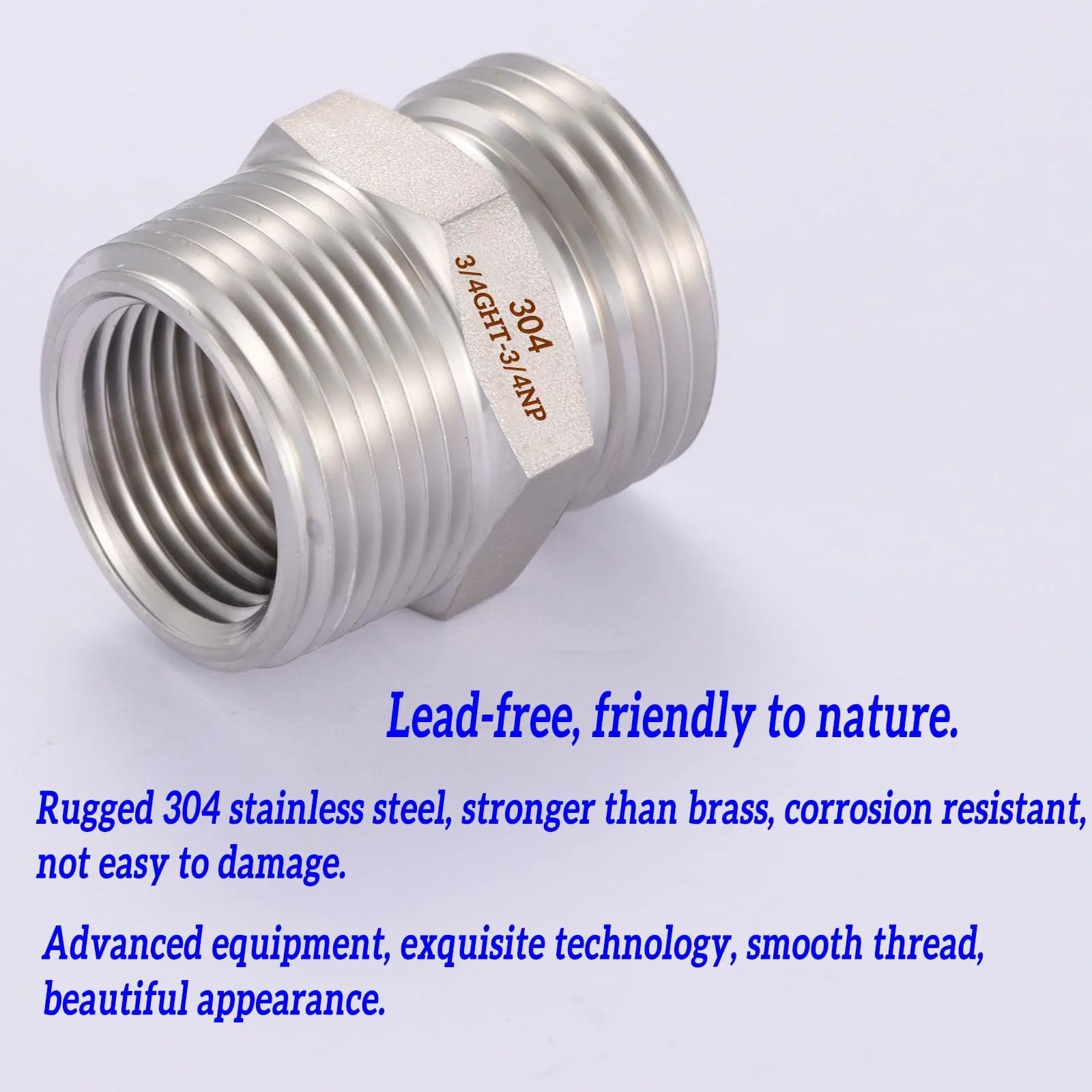 Three Quarter Inch GHT Male To Three Quarter Inch NPT Male Connector With One Half Inch NPT Female 304 Stainless Steel Garden Hose Fitting Adapter For Hose To Pipe Heavy Duty 2 Pack