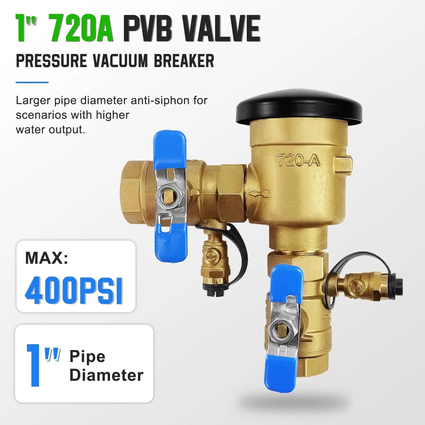 Upgraded 1 Inch 720A Pressure Vacuum Breaker Assembly With Metal Top Cover Thickened Brass Backflow Preventer Valve For Irrigation System Back Siphon Valves Sealant Instead Of Teflon Tape Max 400 PSI
