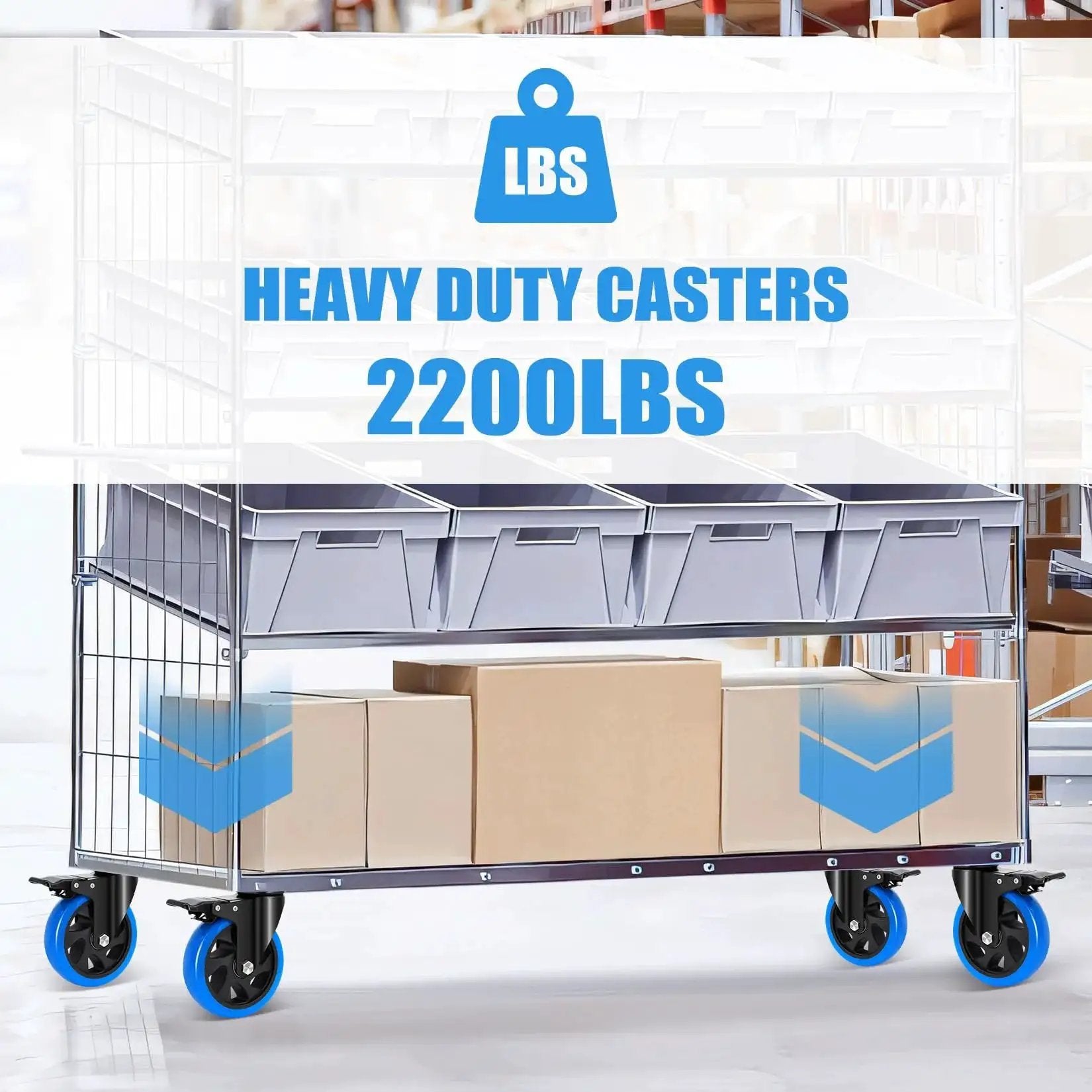 Heavy Duty 5 Inch Caster Wheel Set Of 4 With Brakes For Cart Workbench And Furniture Humagineer under loaded cart, 2200lbs capacity.