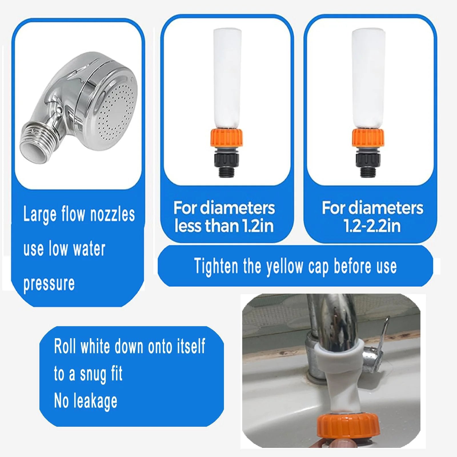 Sink Hose Attachment Portable Faucet Sprayer For Dog Bathing And Outdoor Cleaning On The Go With Tool Free Quick Connect Dual Size Adaptable Heads Easy Switch From Faucet To Shower No Tools Required shown in various configurations and uses on faucets.