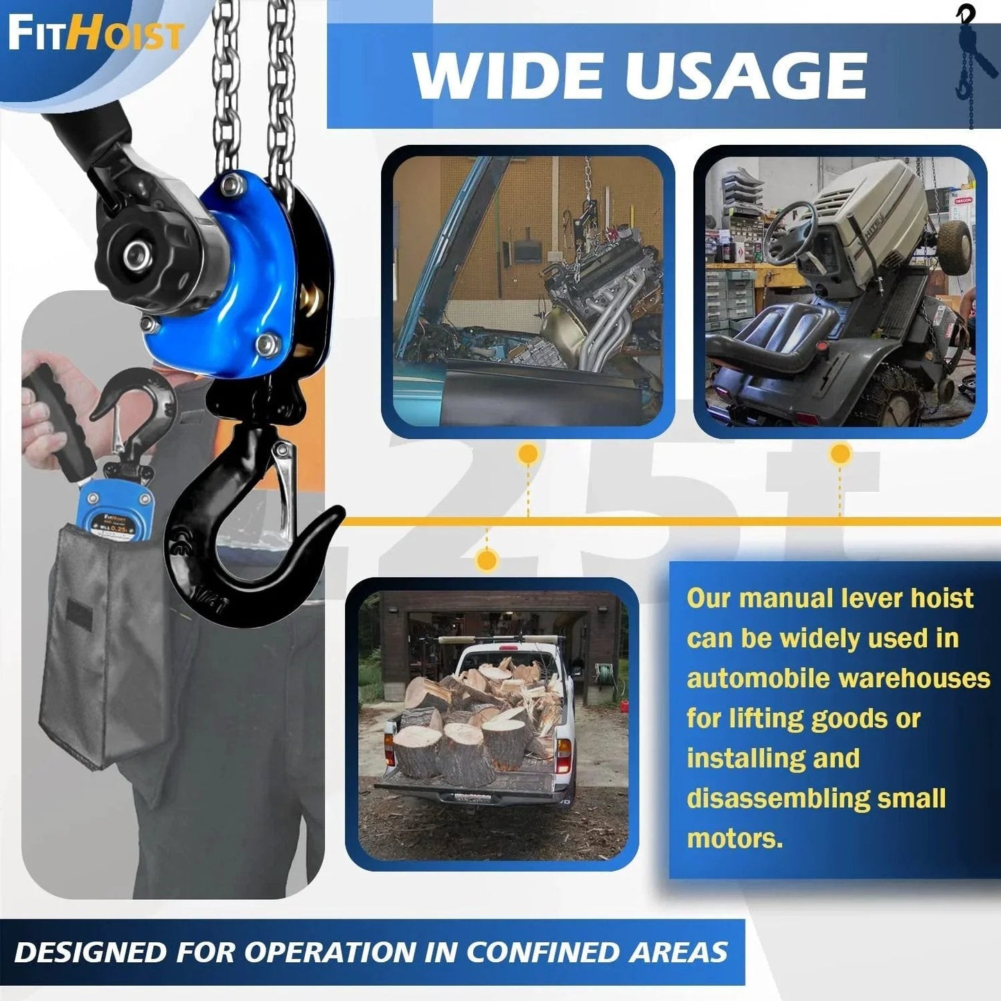 Mini Chain Hoist Quarter Ton Lift Capacity 550 Lbs With 10 Ft Lift Alloy Steel G80 Chain And Two Heavy Duty Hooks, multiple uses