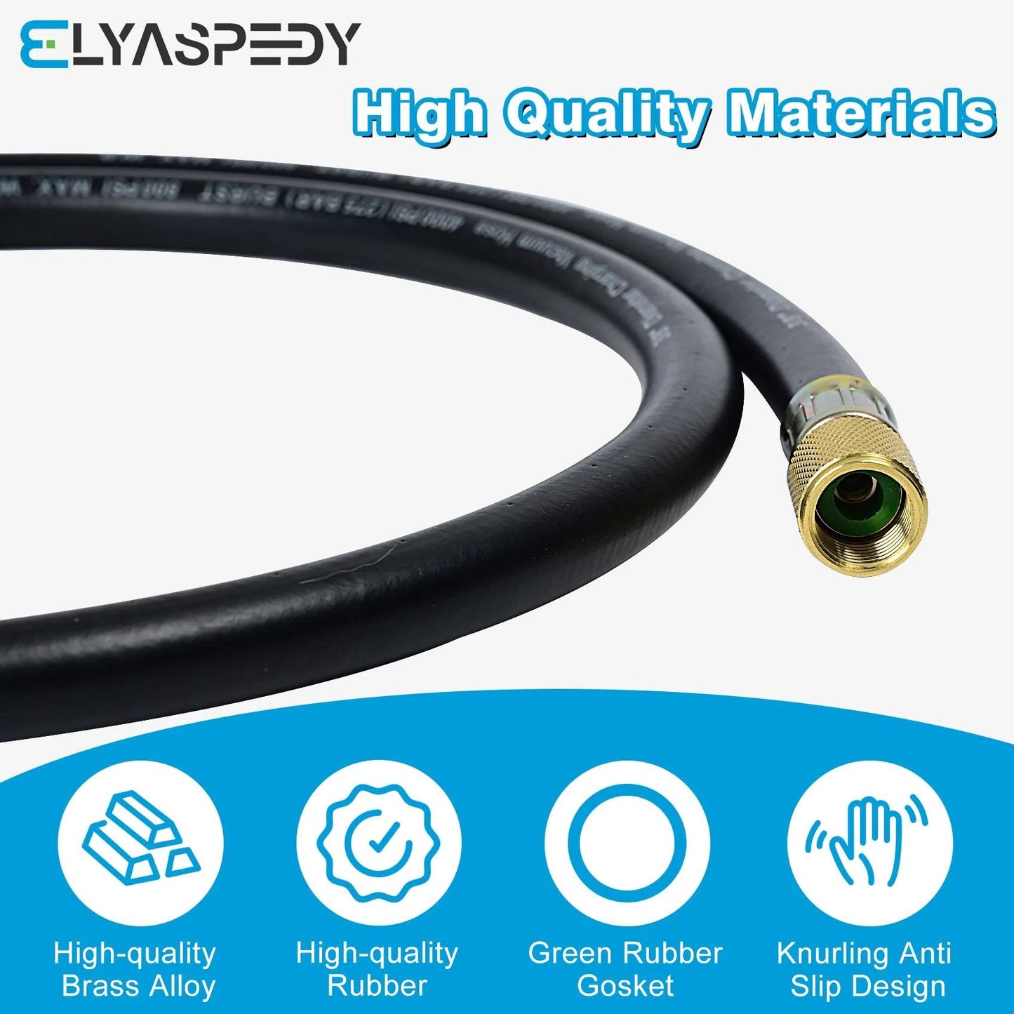 Upgrade Vacuum Hose Three Eighths Inch By Five Feet With Three Eighths By Three Eighths Fittings Built To Withstand 800 Psi Working Pressure And 4000 Psi Burst For Refrigeration And Air Conditioning Equipment Black shown with brass fitting